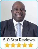 Attorney Randall Inniss smiling in a suit, with a 5.0-star review rating displayed below